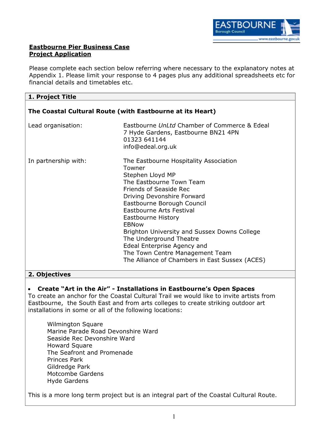 Eastbourne Pier Business Case Project Application Please