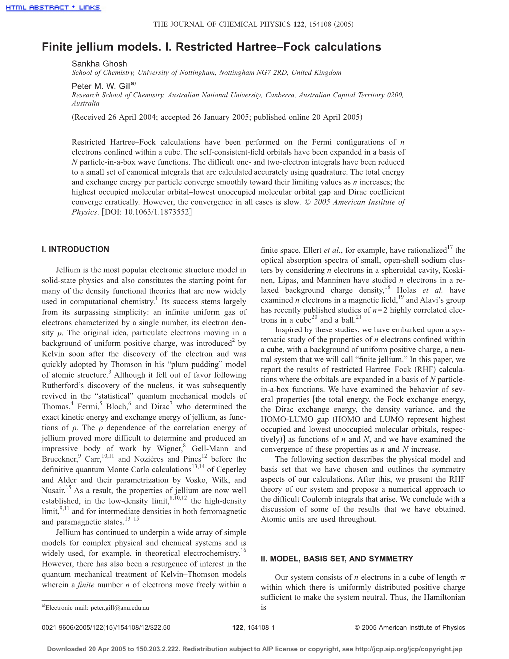 Finite Jellium Models. I. Restricted Hartree–Fock Calculations