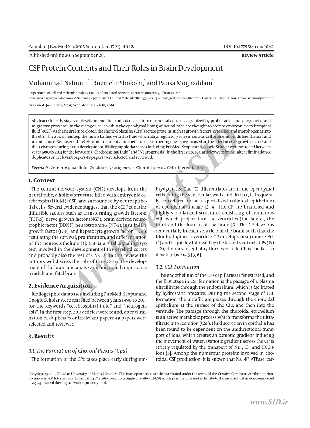 CSF Protein Contents and Their Roles in Brain Development