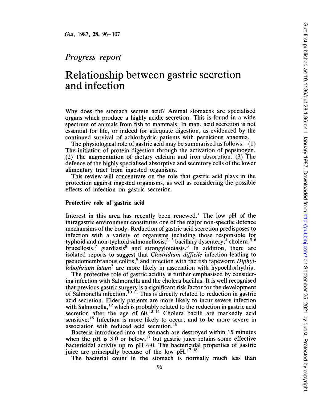 Relationship Between Gastric Secretion and Infection