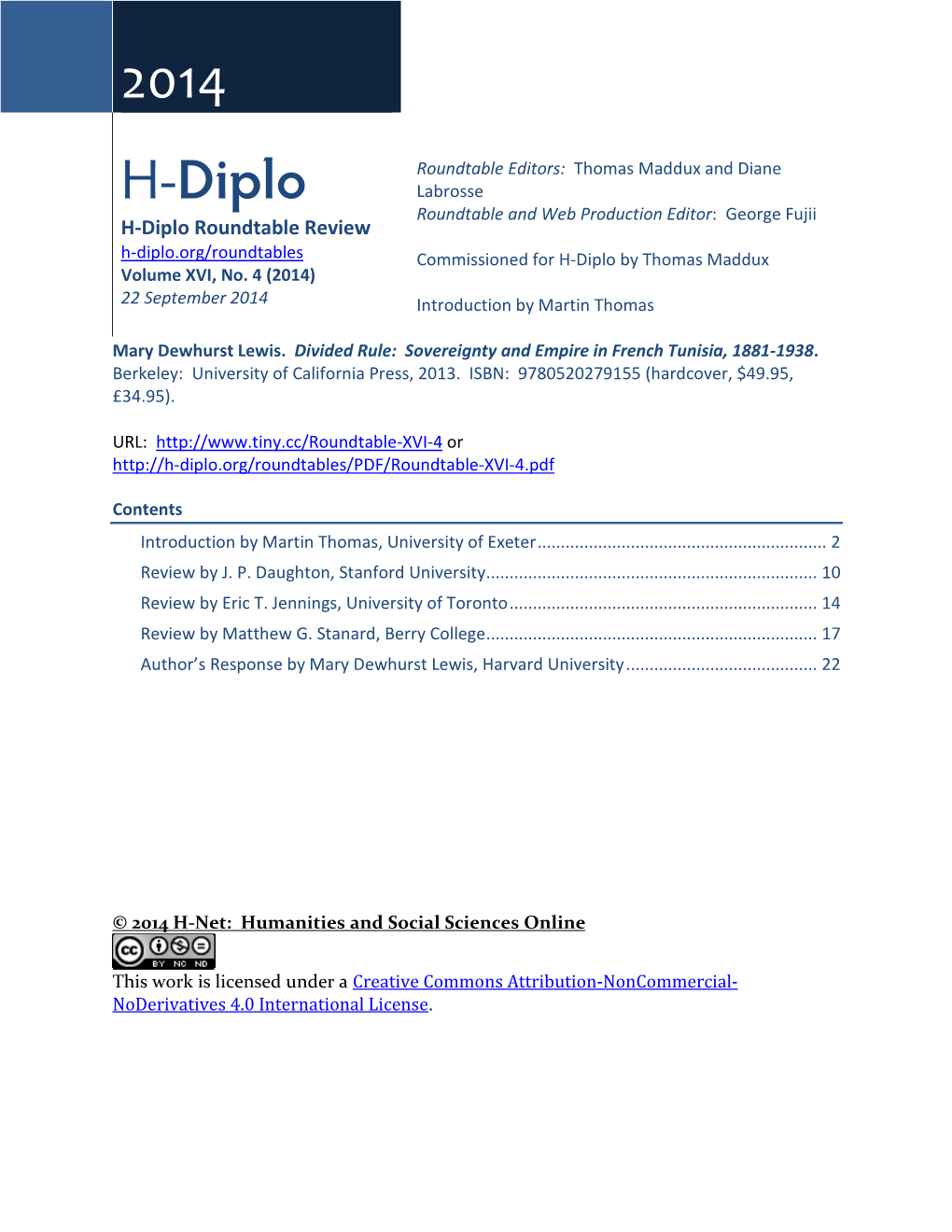 H-Diplo Roundtable, Vol