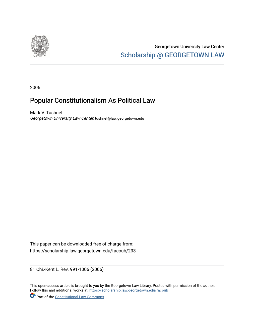 Popular Constitutionalism As Political Law