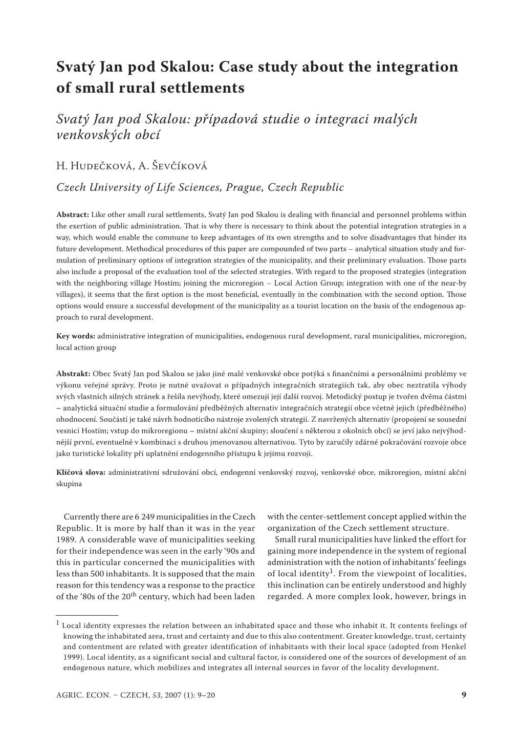 Svatý Jan Pod Skalou: Case Study About the Integration of Small Rural Settlements