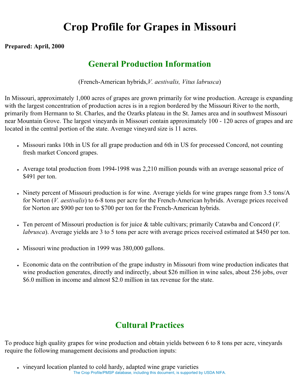 Crop Profile for Grapes in Missouri