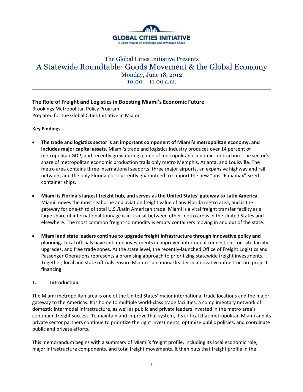 A Statewide Roundtable: Goods Movement & the Global Economy