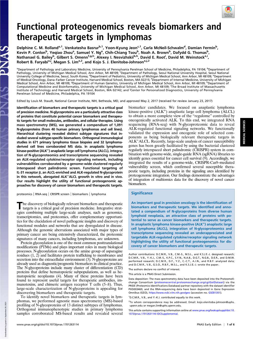 Functional Proteogenomics Reveals Biomarkers and Therapeutic Targets in Lymphomas