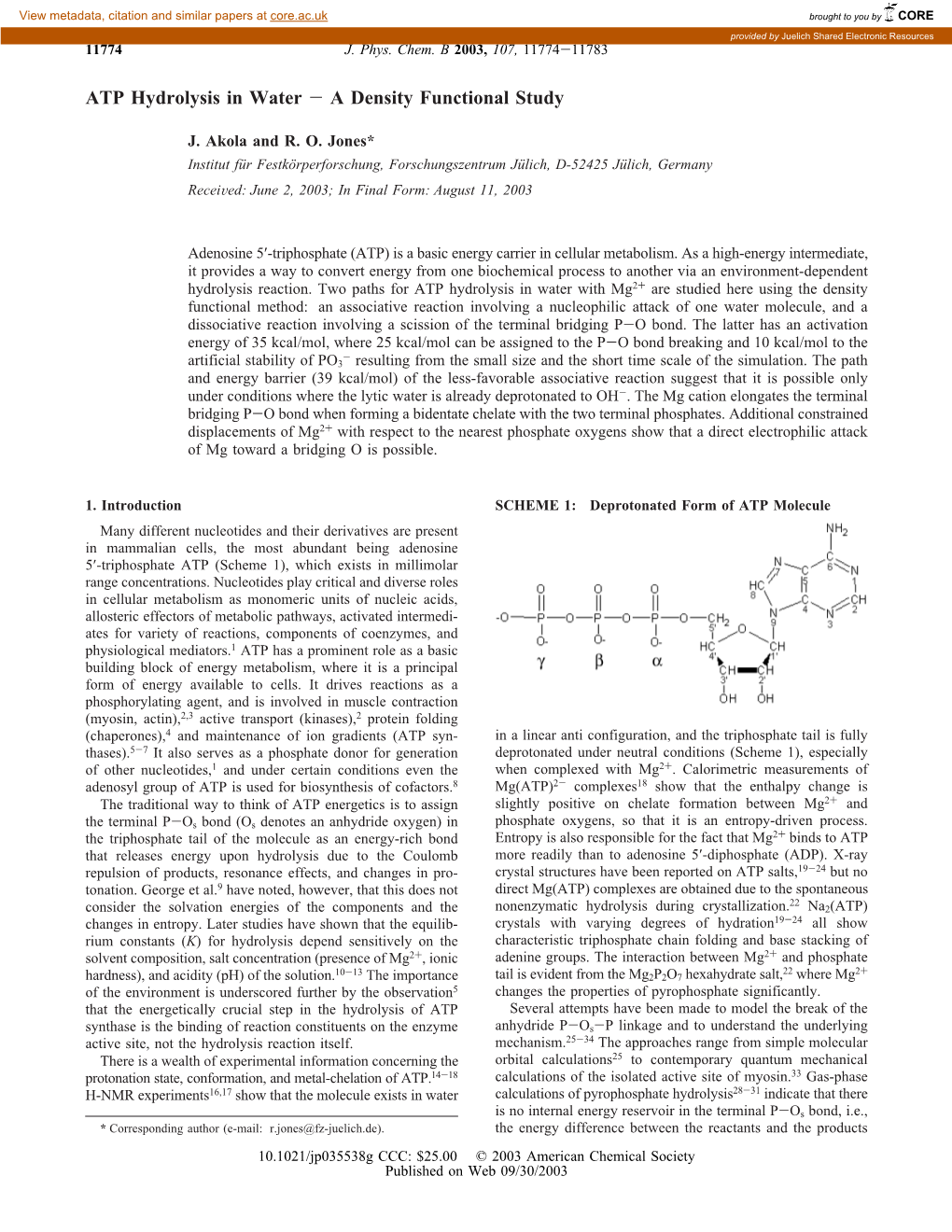 ATP Hydrolysis in Water - a Density Functional Study