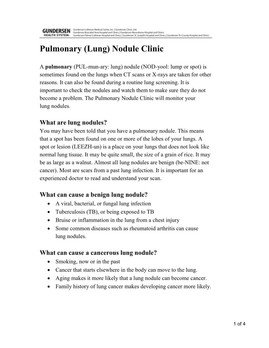 Pulmonary (Lung) Nodule Clinic