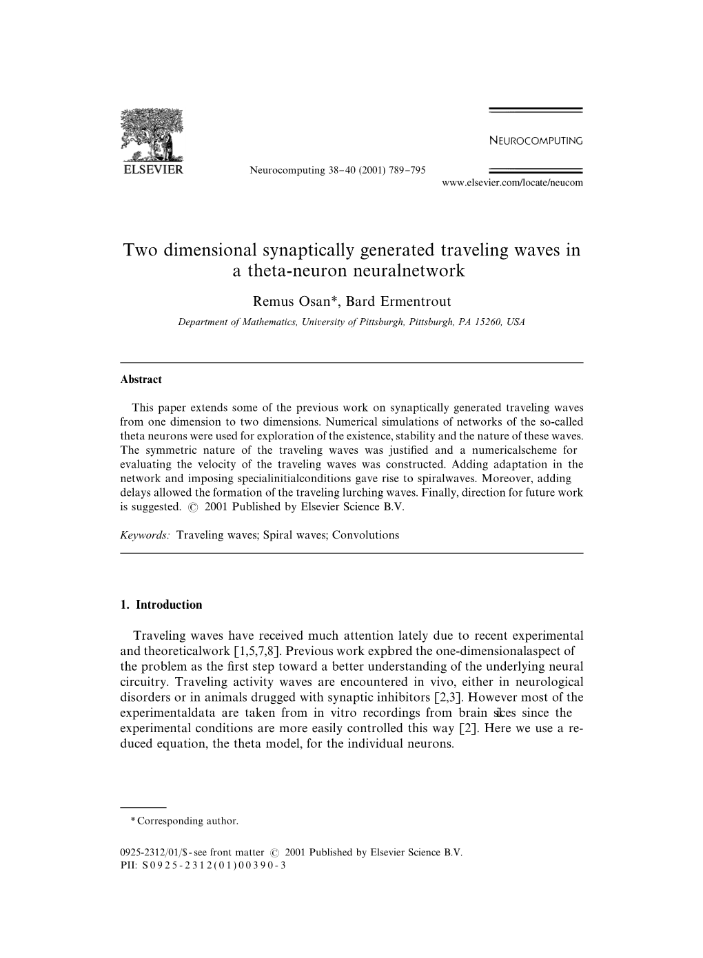 Two Dimensional Synaptically Generated Traveling Waves in a Theta-Neuron Neural Network