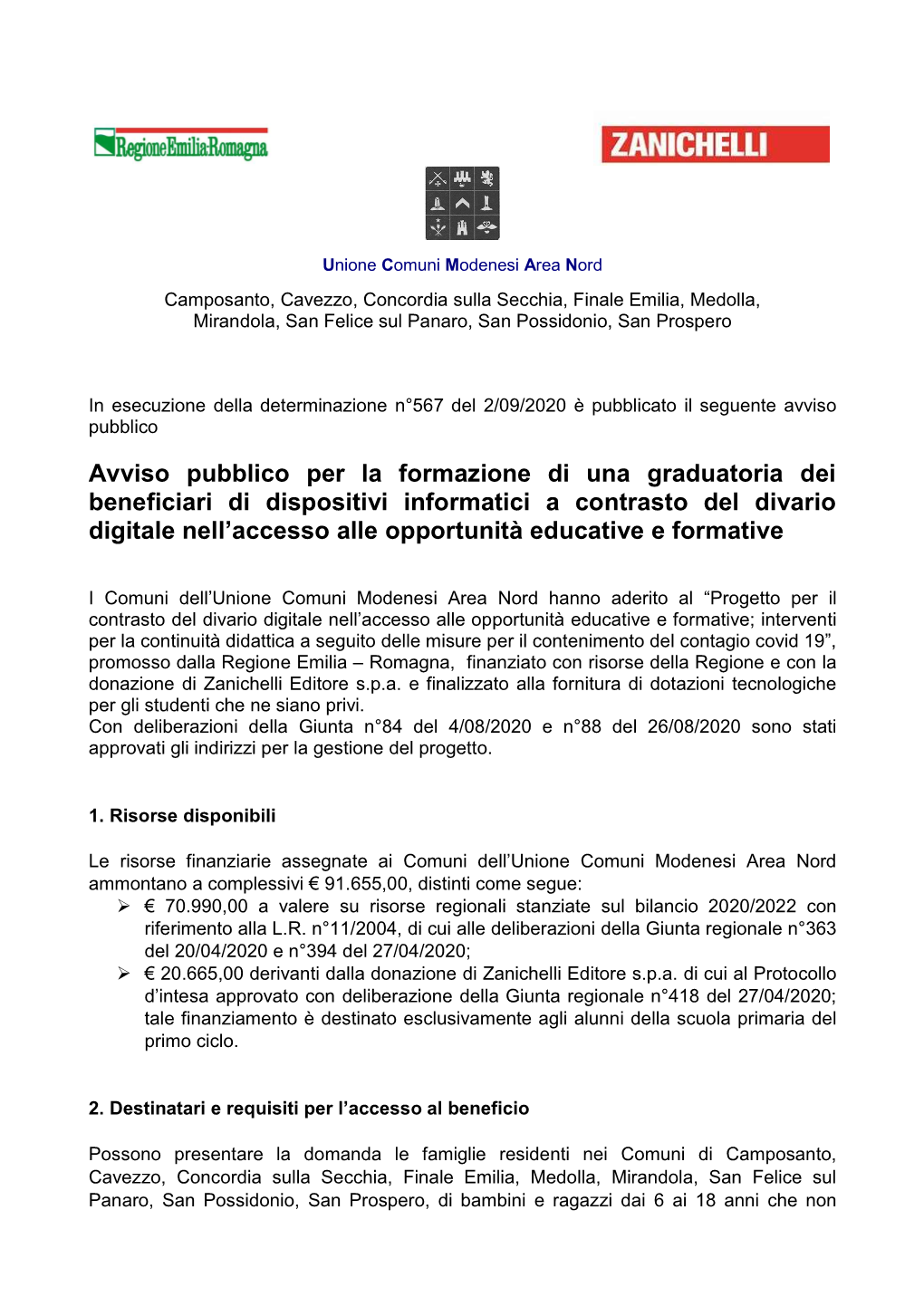 Avviso Pubblico Per La Formazione Di Una Graduatoria Dei Beneficiari Di