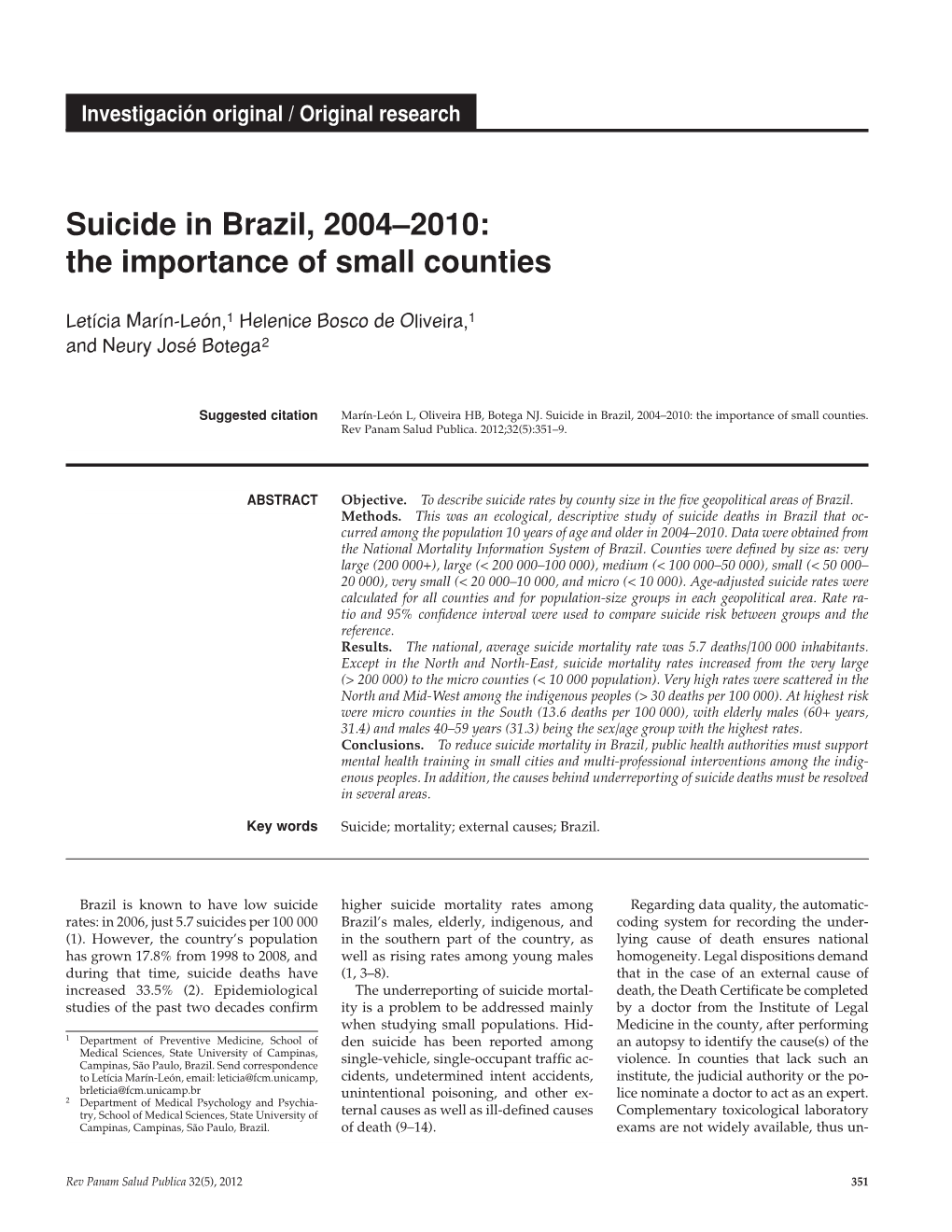 Suicide in Brazil, 2004–2010: the Importance of Small Counties