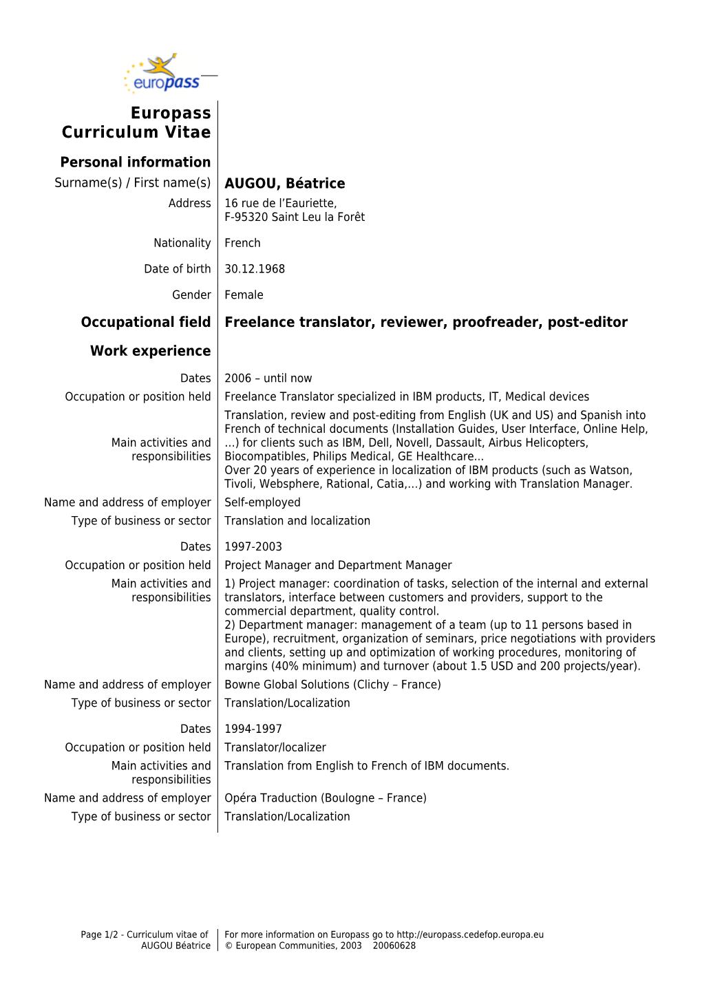 Europass Curriculum Vitae s17