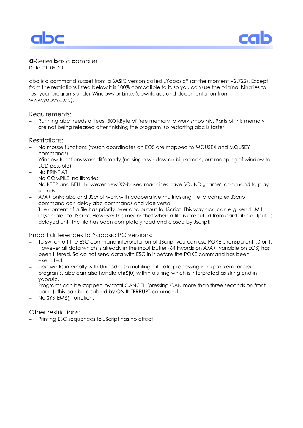 Abc Basic Compiler for Cab Printers