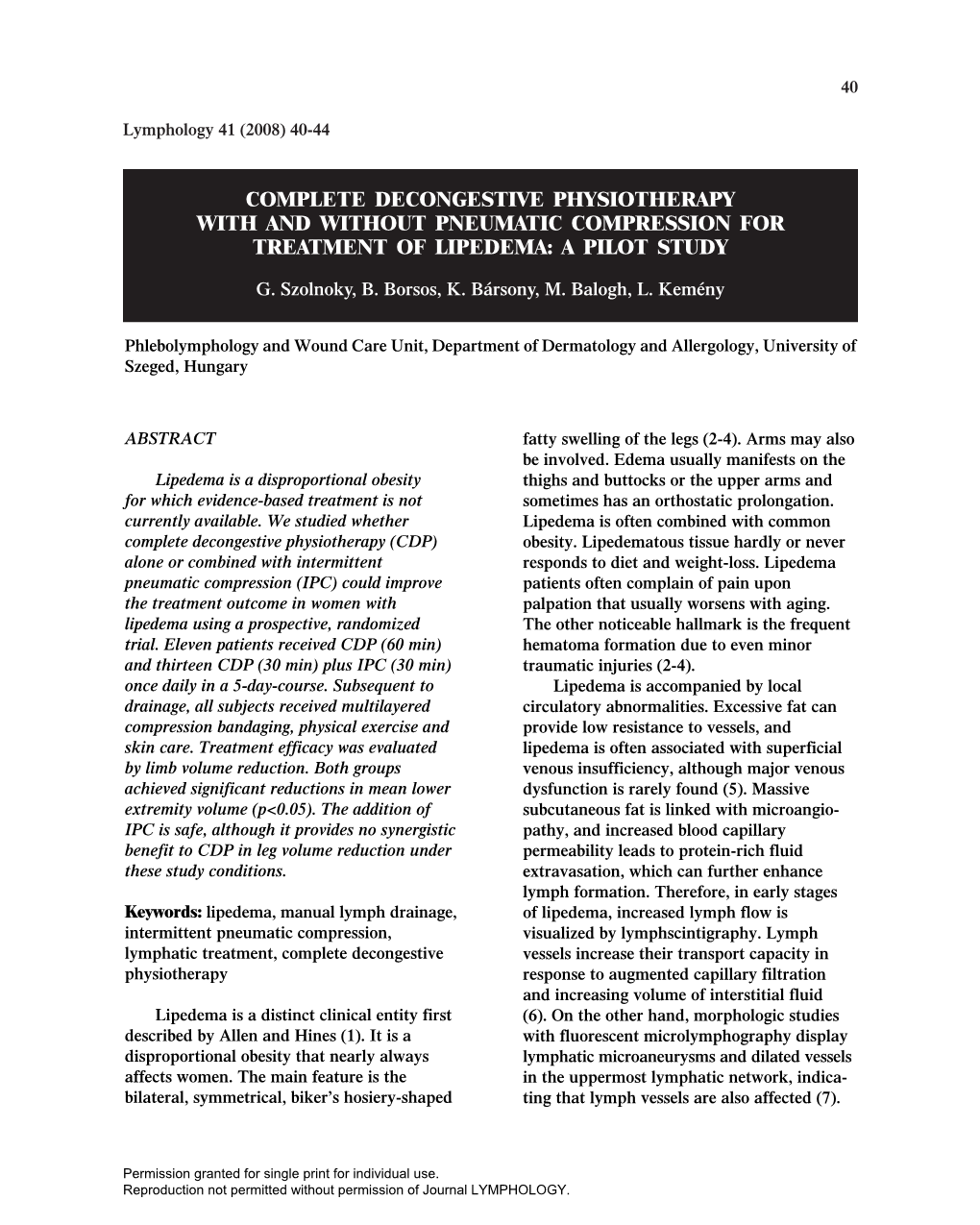 Complete Decongestive Physiotherapy with and Without Pneumatic Compression for Treatment of Lipedema: a Pilot Study