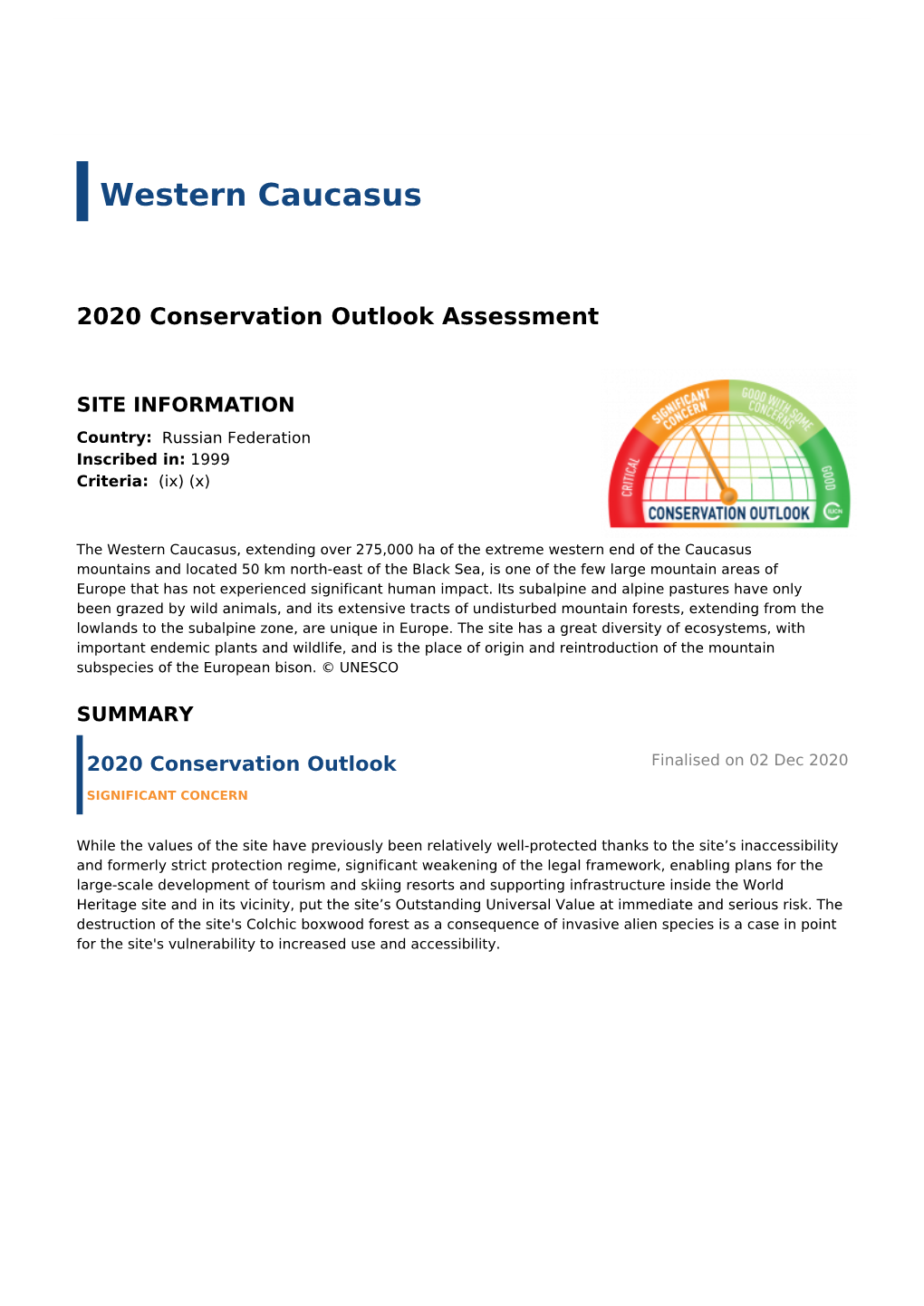 2020 Conservation Outlook Assessment