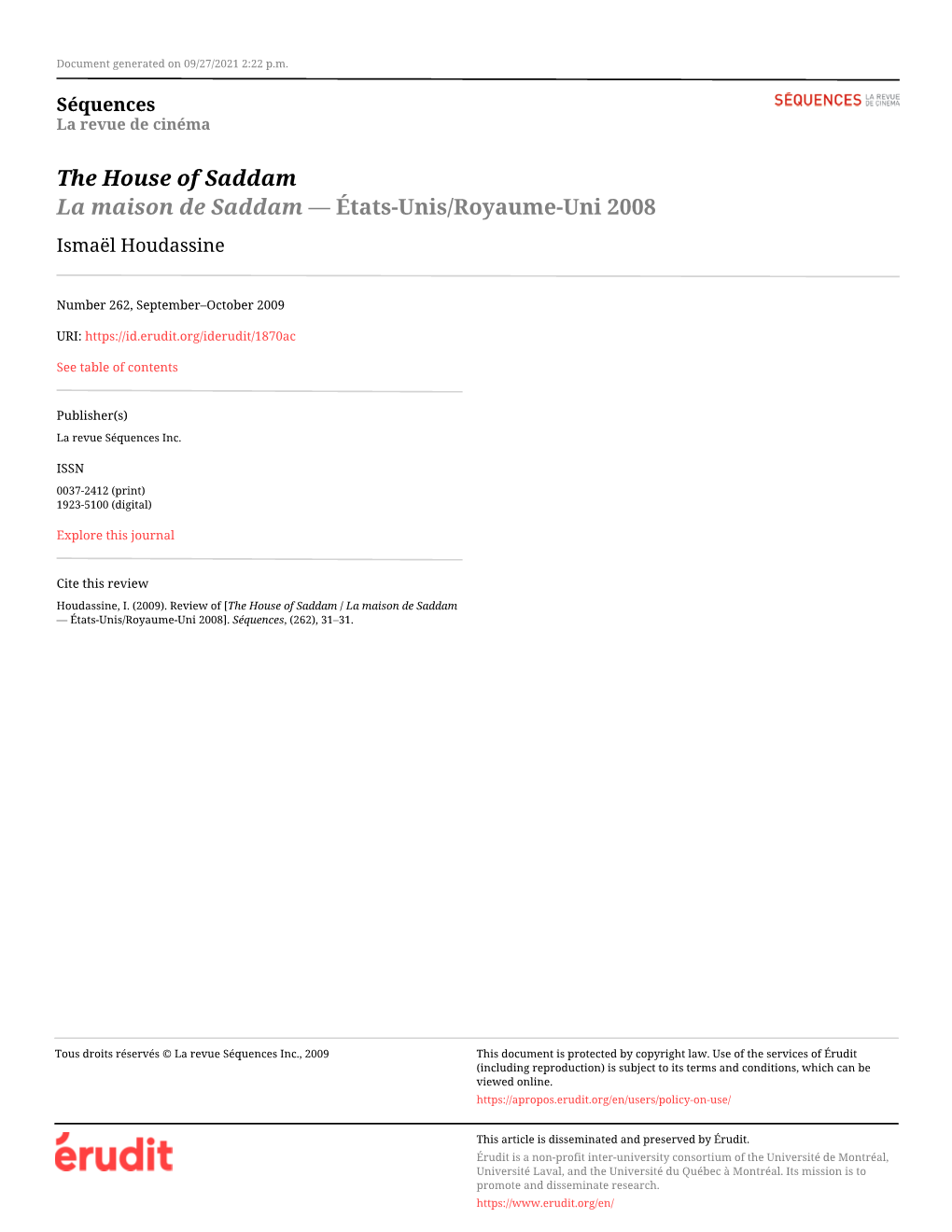 The House of Saddam / La Maison De Saddam — États-Unis/Royaume-Uni 2008]