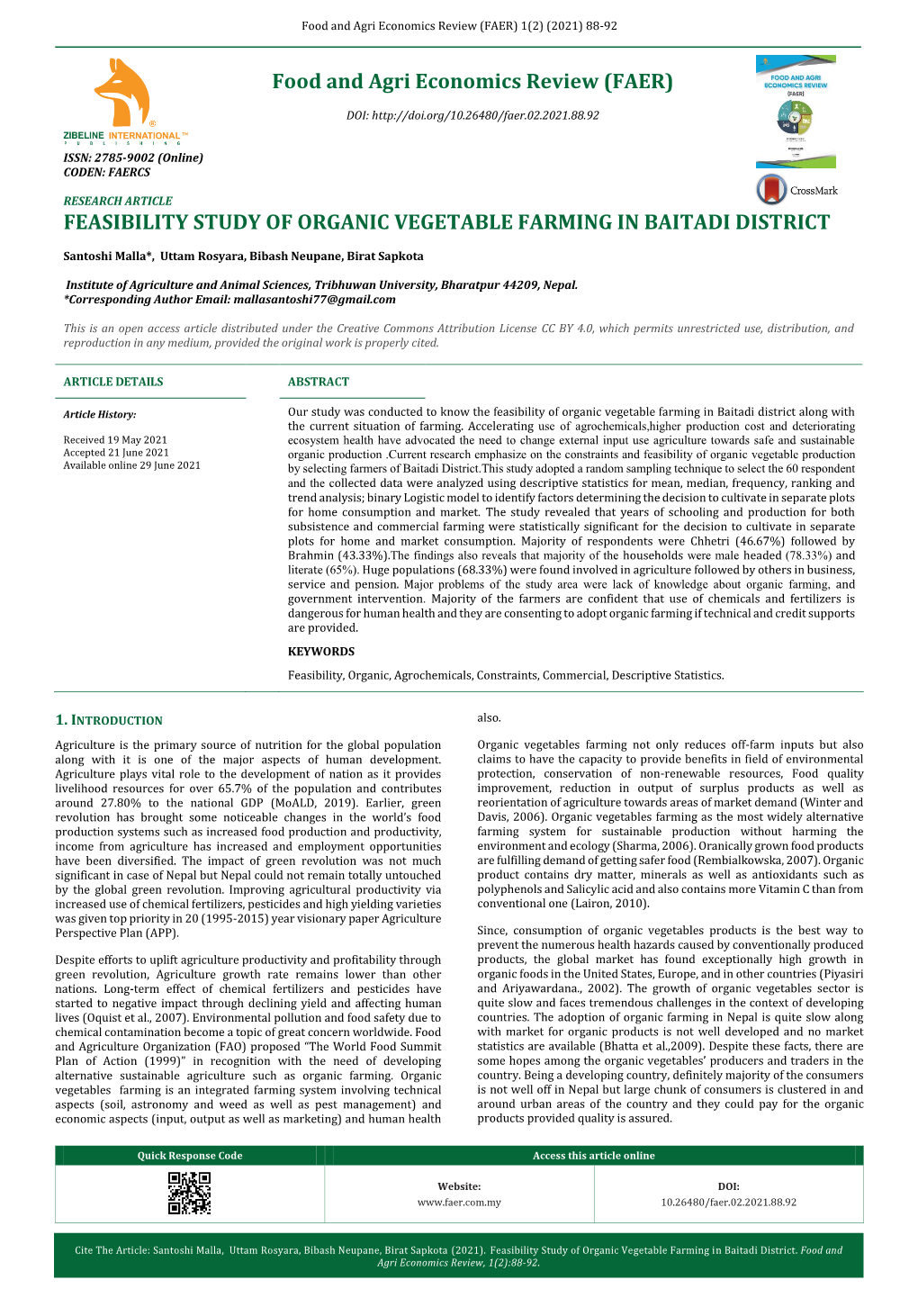 Feasibility Study of Organic Vegetable Farming in Baitadi District