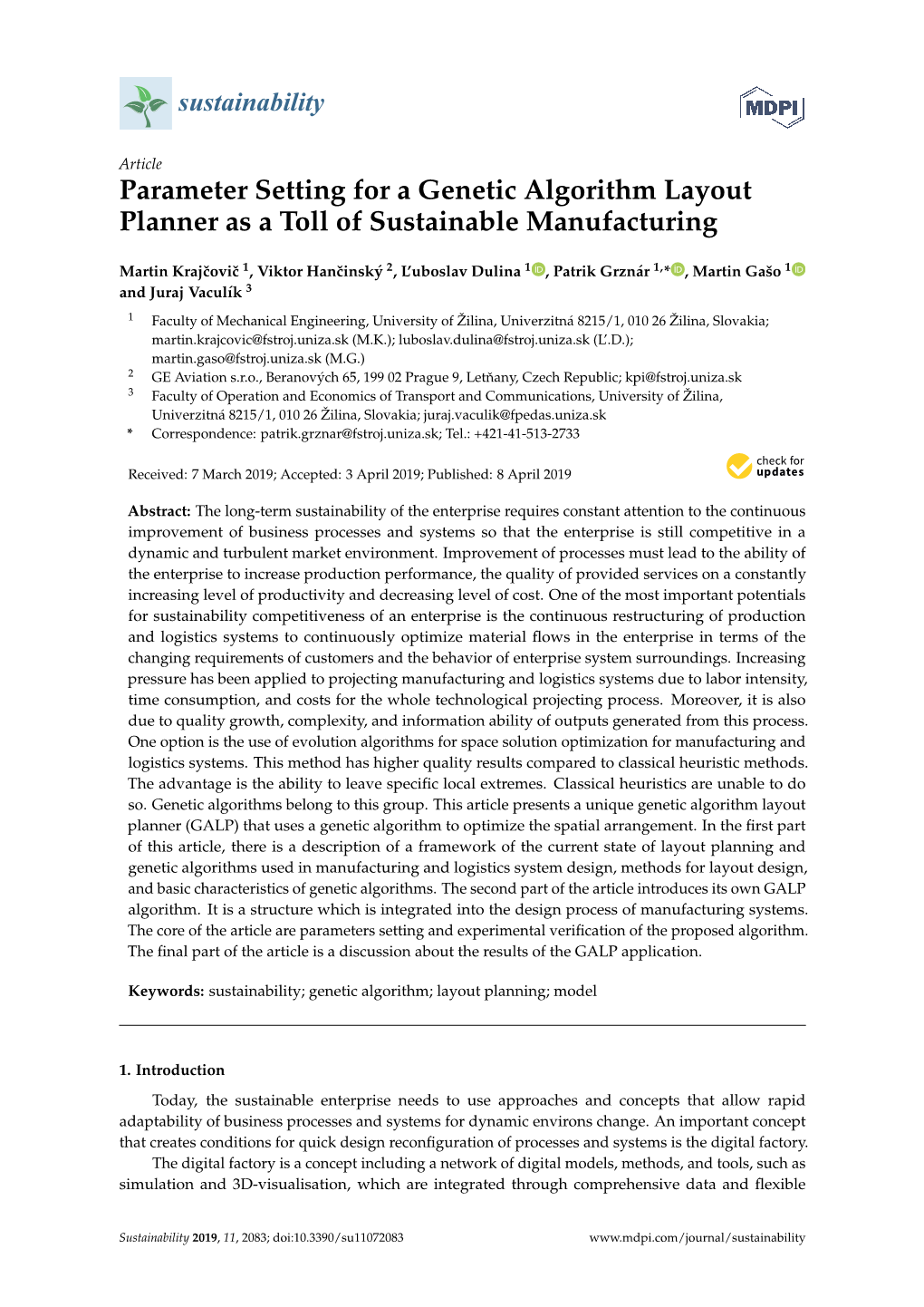 Parameter Setting for a Genetic Algorithm Layout Planner As a Toll of Sustainable Manufacturing