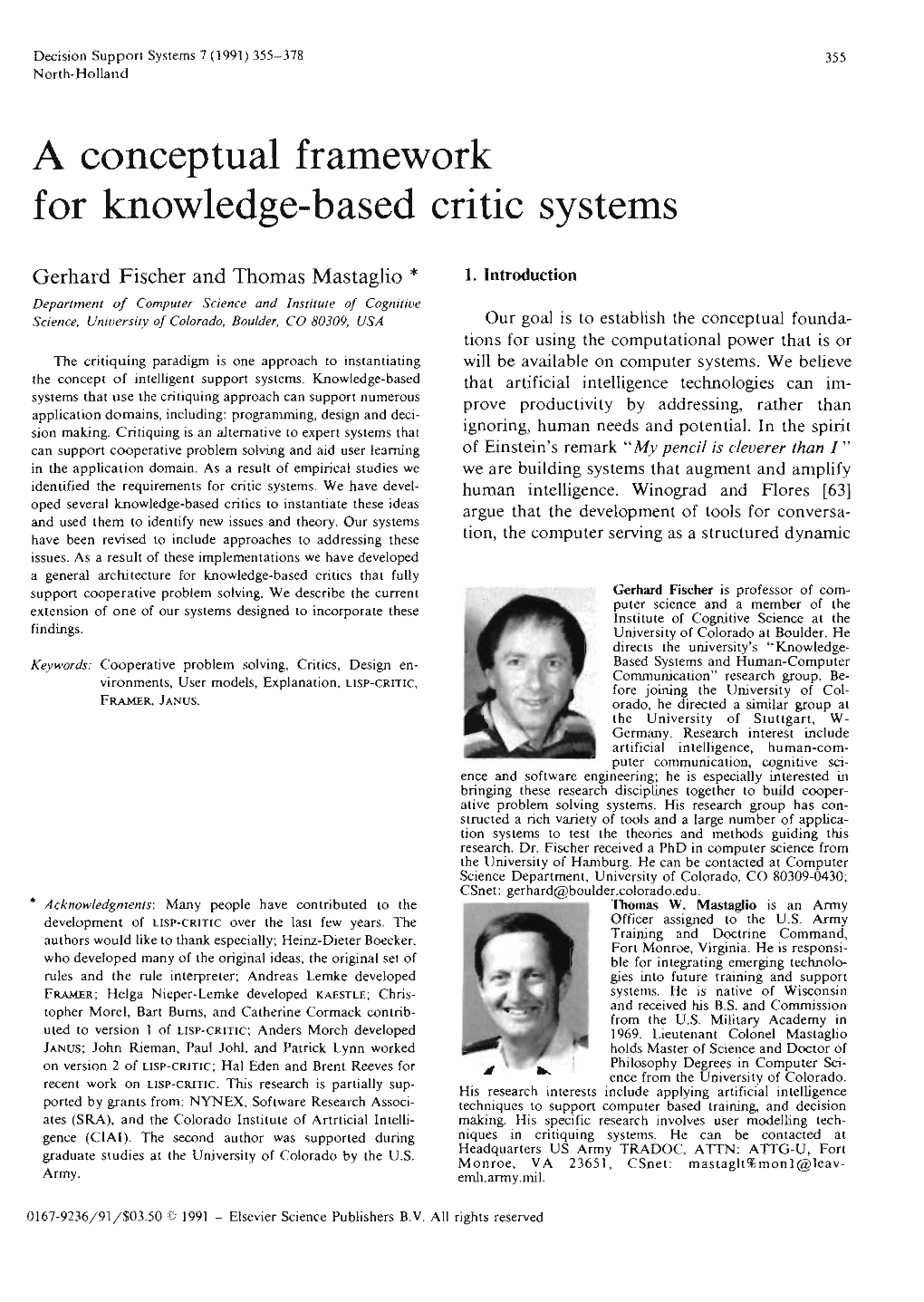 A Conceptual Framework for Knowledge-Based Critic Systems