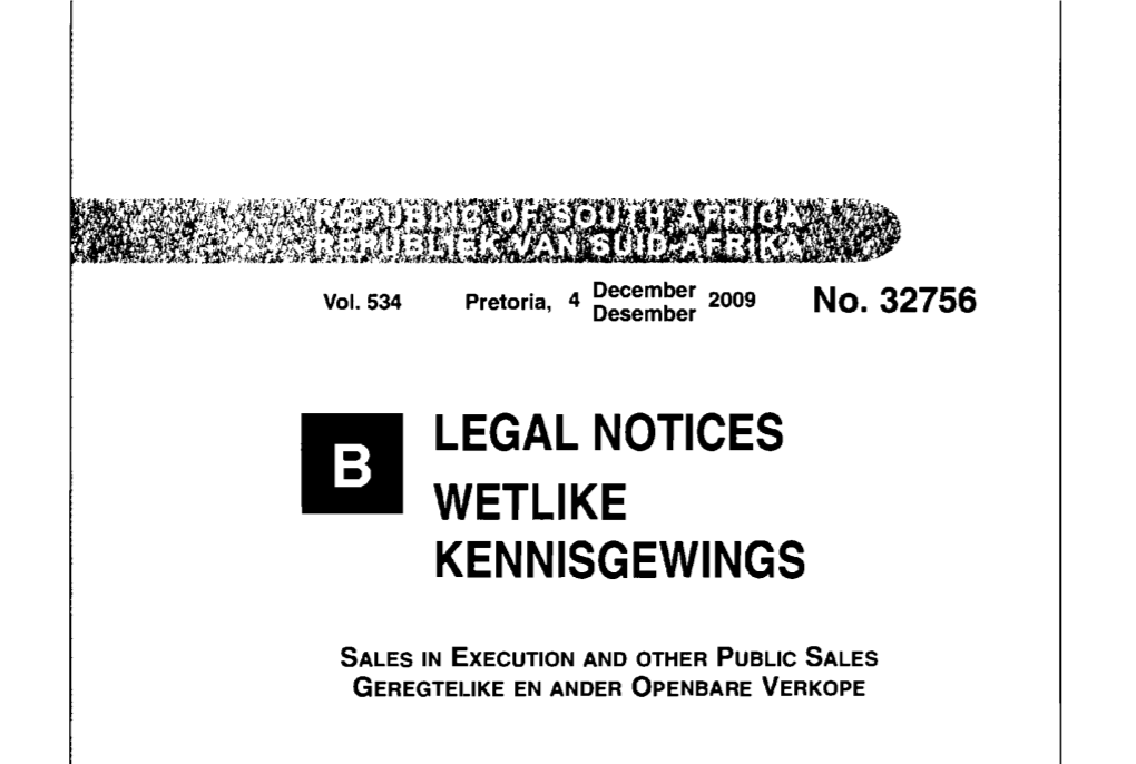 Legal Notices Wetlike Kennisgewings