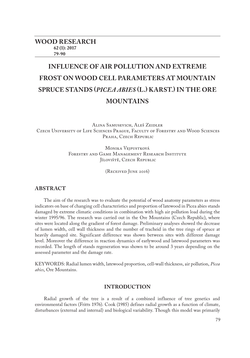 Wood Research Influence of Air Pollution and Extreme