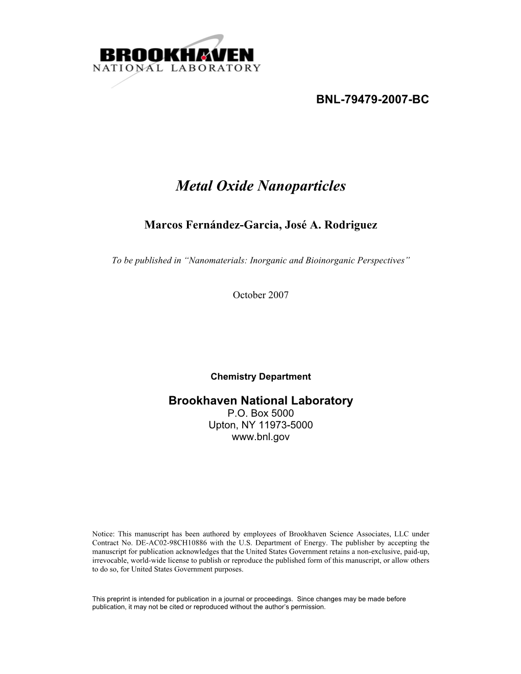 Metal Oxide Nanoparticles