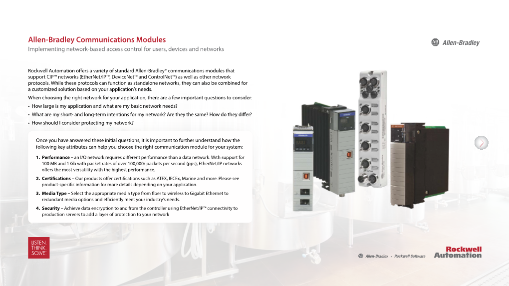 Allen-Bradley Communications Modules Implementing Network-Based Access Control for Users, Devices and Networks