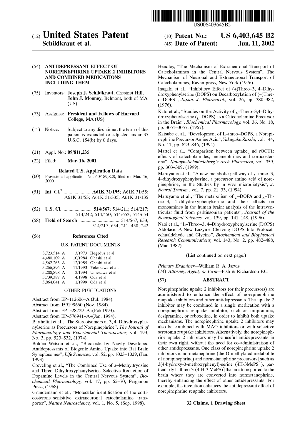 (12) United States Patent (10) Patent No.: US 6,403,645 B2 Schildkraut Et Al