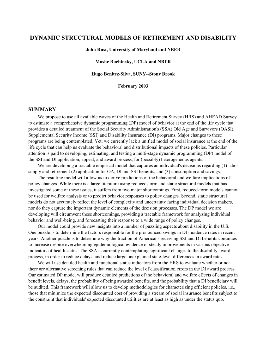 Dynamic Structural Models of Retirement and Disability