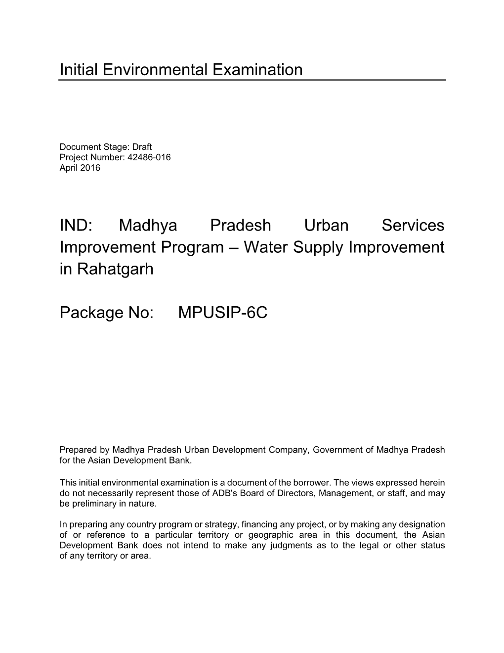 Rahatgarh Water Supply Subproject Components