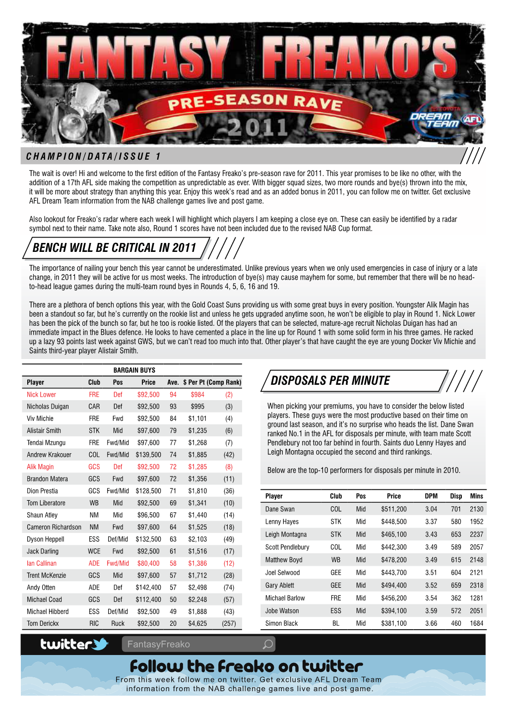 Disposals Per Minute Bench Will Be Critical in 2011