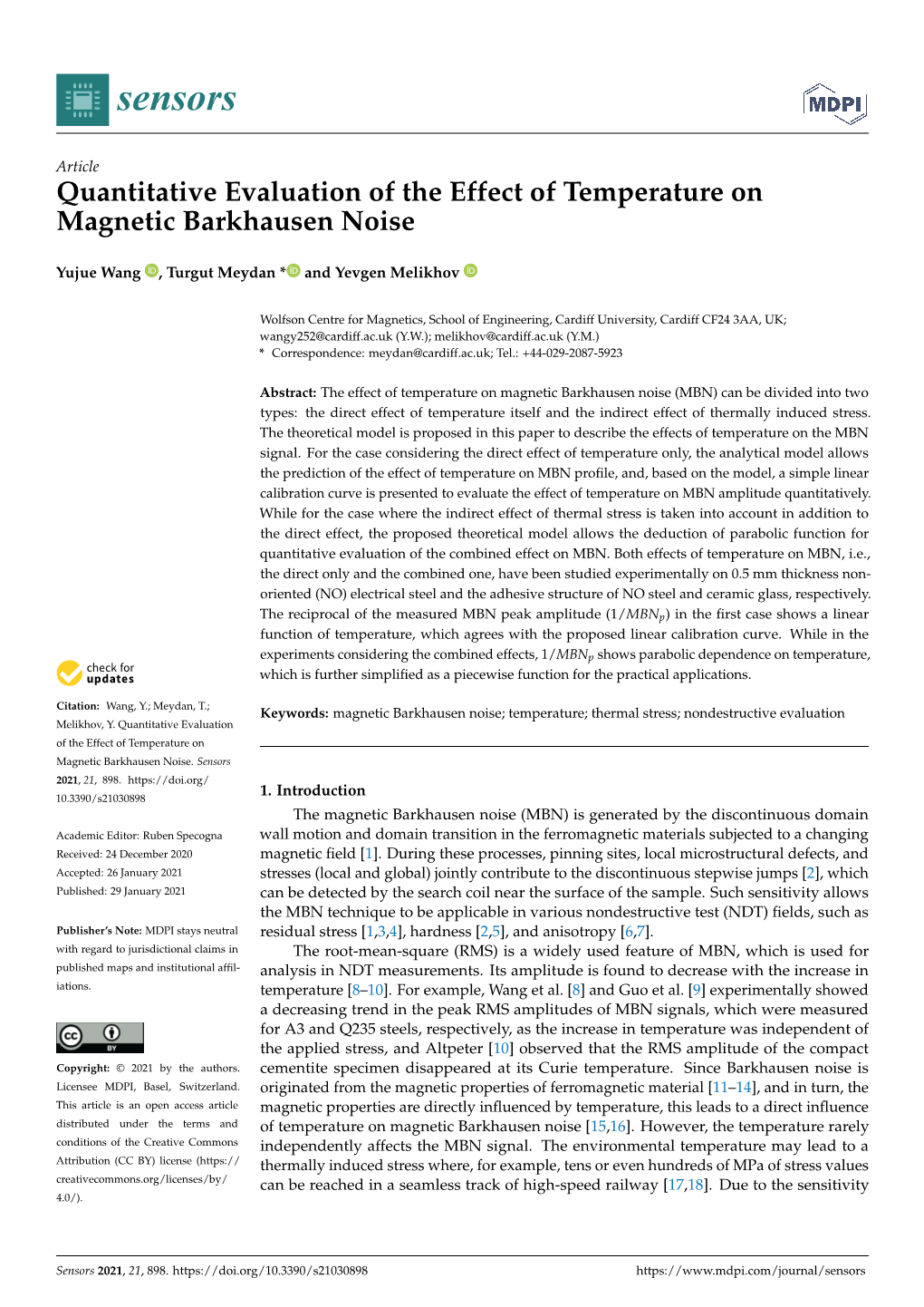 Quantitative Evaluation of the Effect of Temperature on Magnetic Barkhausen Noise
