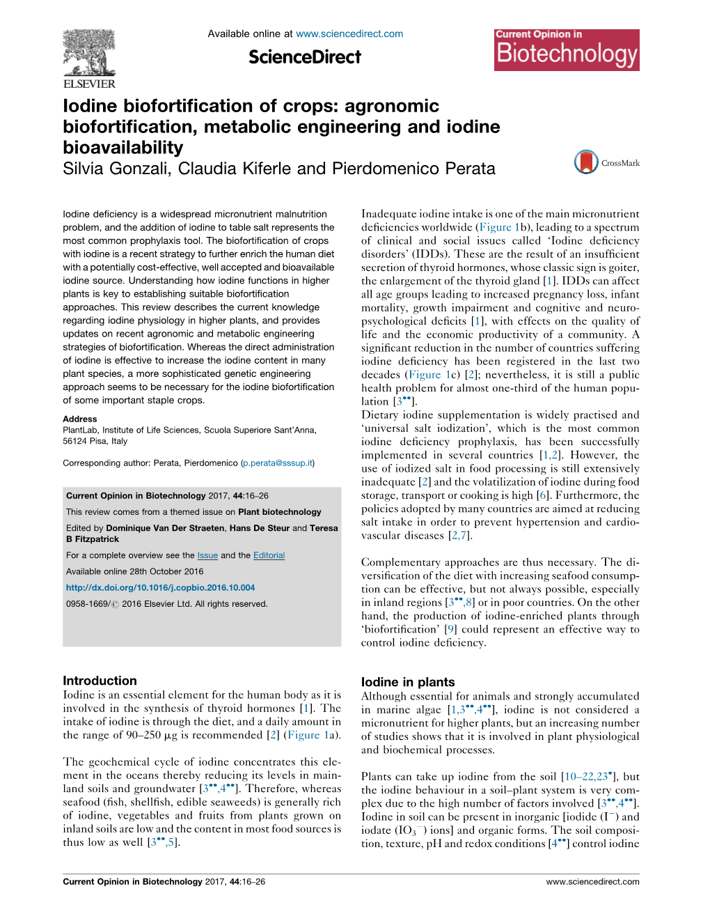 Agronomic Biofortification, Metabolic Engineering and Iodine Bioavailability