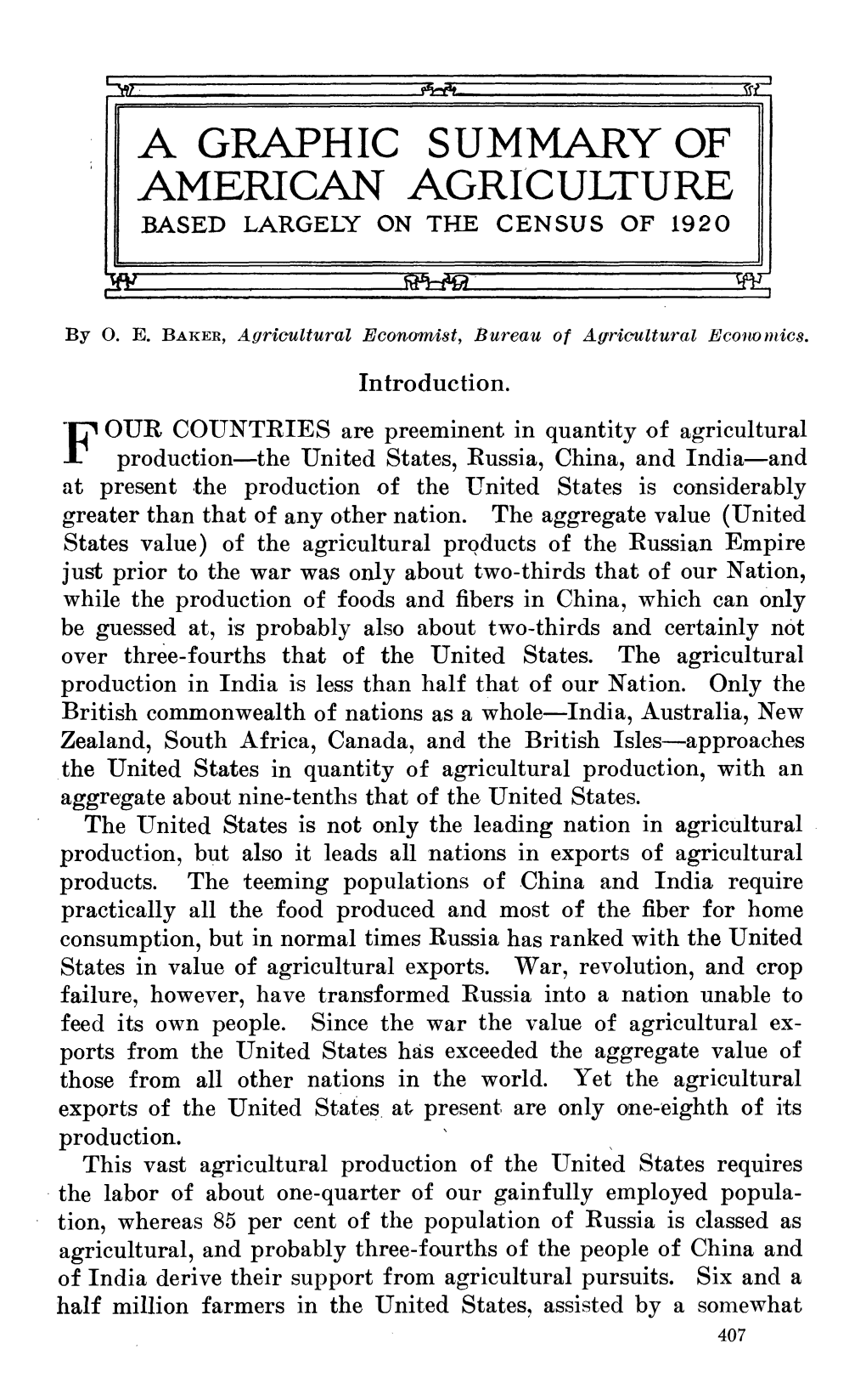 A Graphic Summary of American Agriculture Based Largely on the Census of 1920