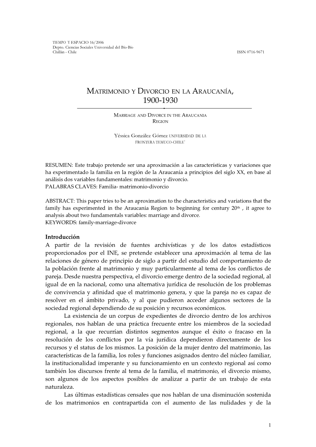 Matrimonio Y Divorcio En La Araucanía, 1900-1930