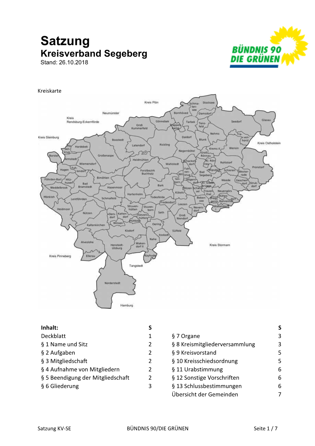 Satzung Kreisverband Segeberg Stand: 26.10.2018