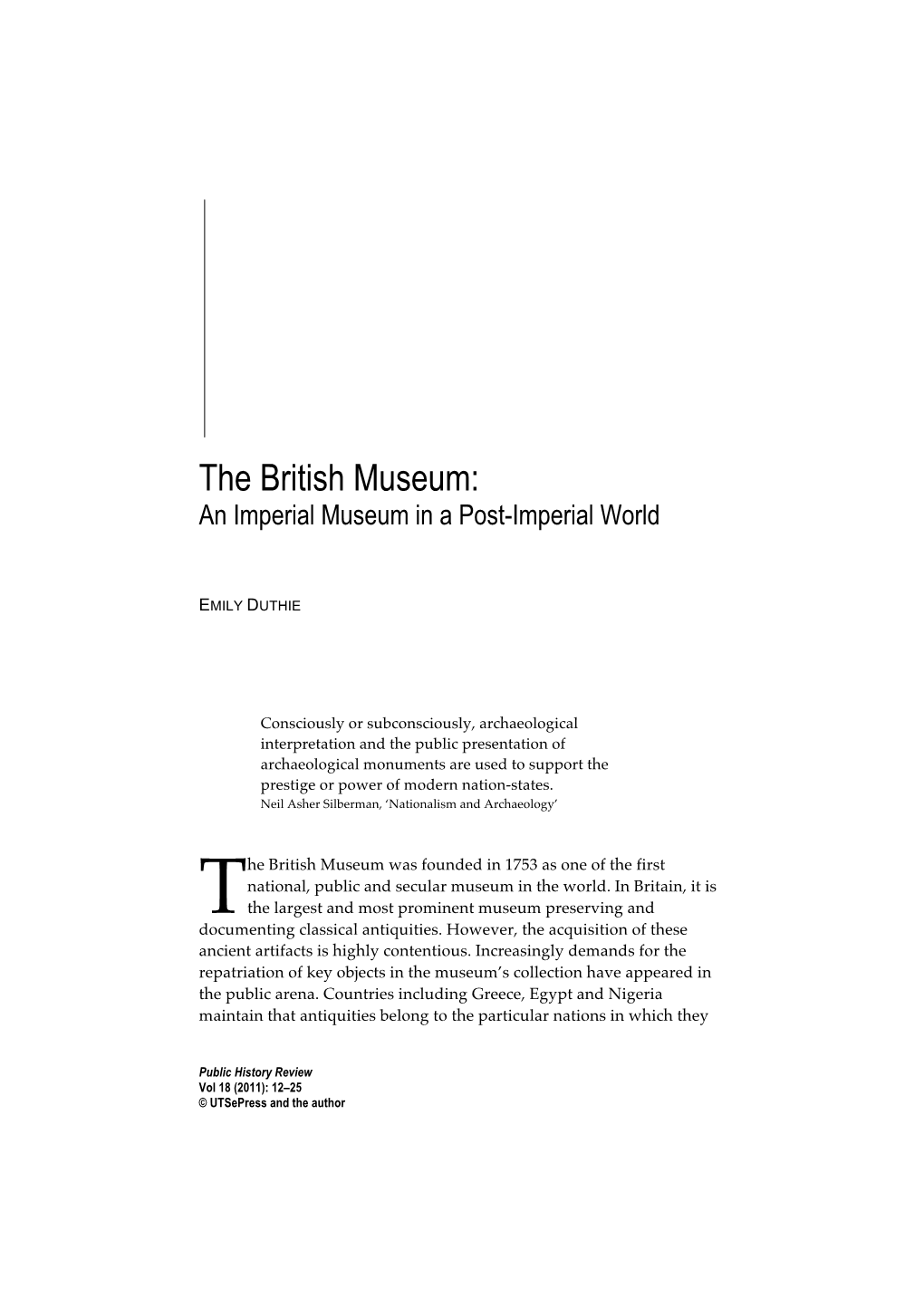 The British Museum: an Imperial Museum in a Post-Imperial World