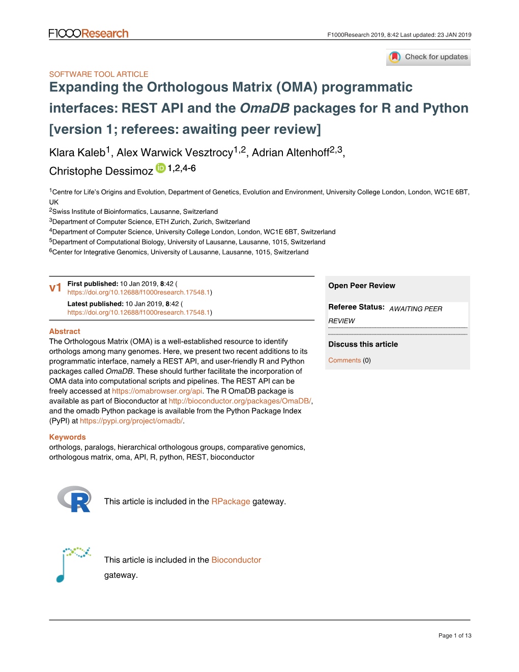 Expanding the Orthologous Matrix