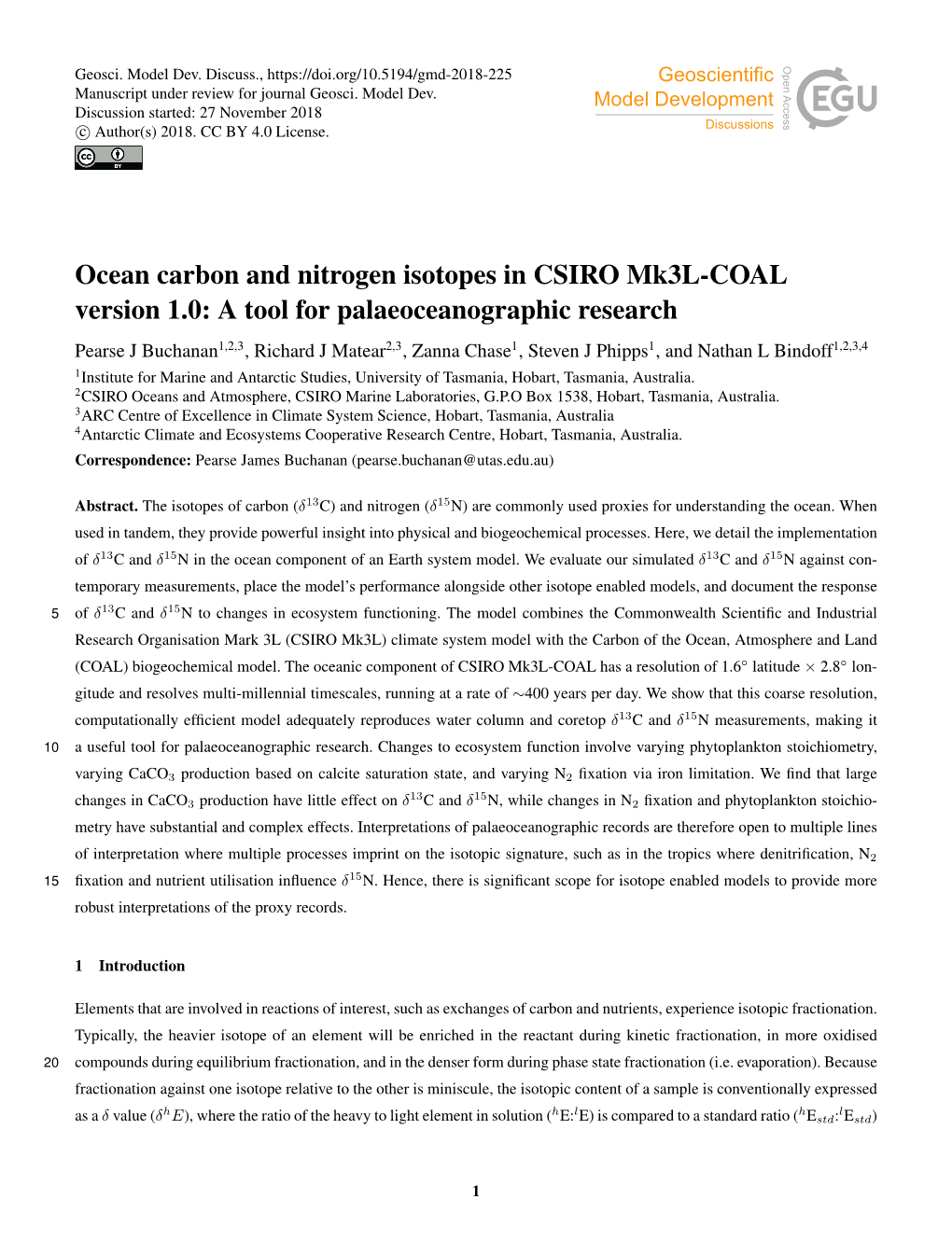 Ocean Carbon and Nitrogen Isotopes in CSIRO Mk3l-COAL