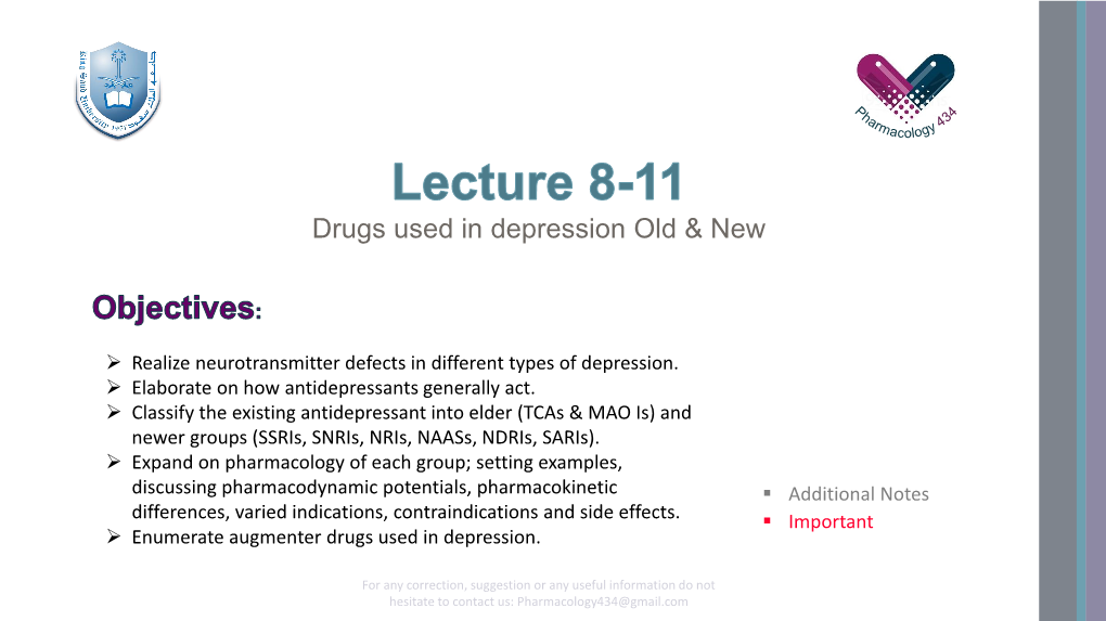 Drugs Used in Depression Old &