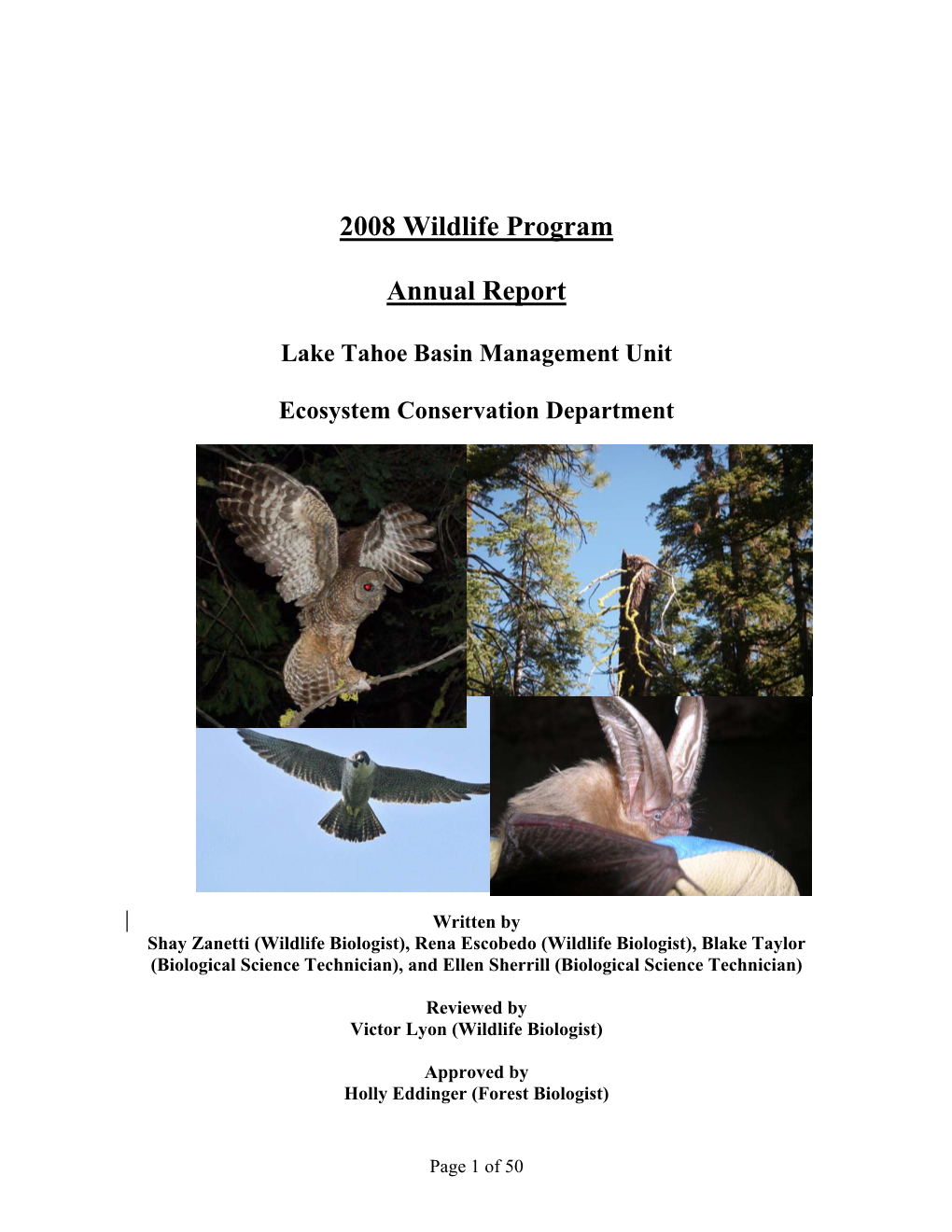 2008 Wildlife Program Annual Report Lake Tahoe Basin Management