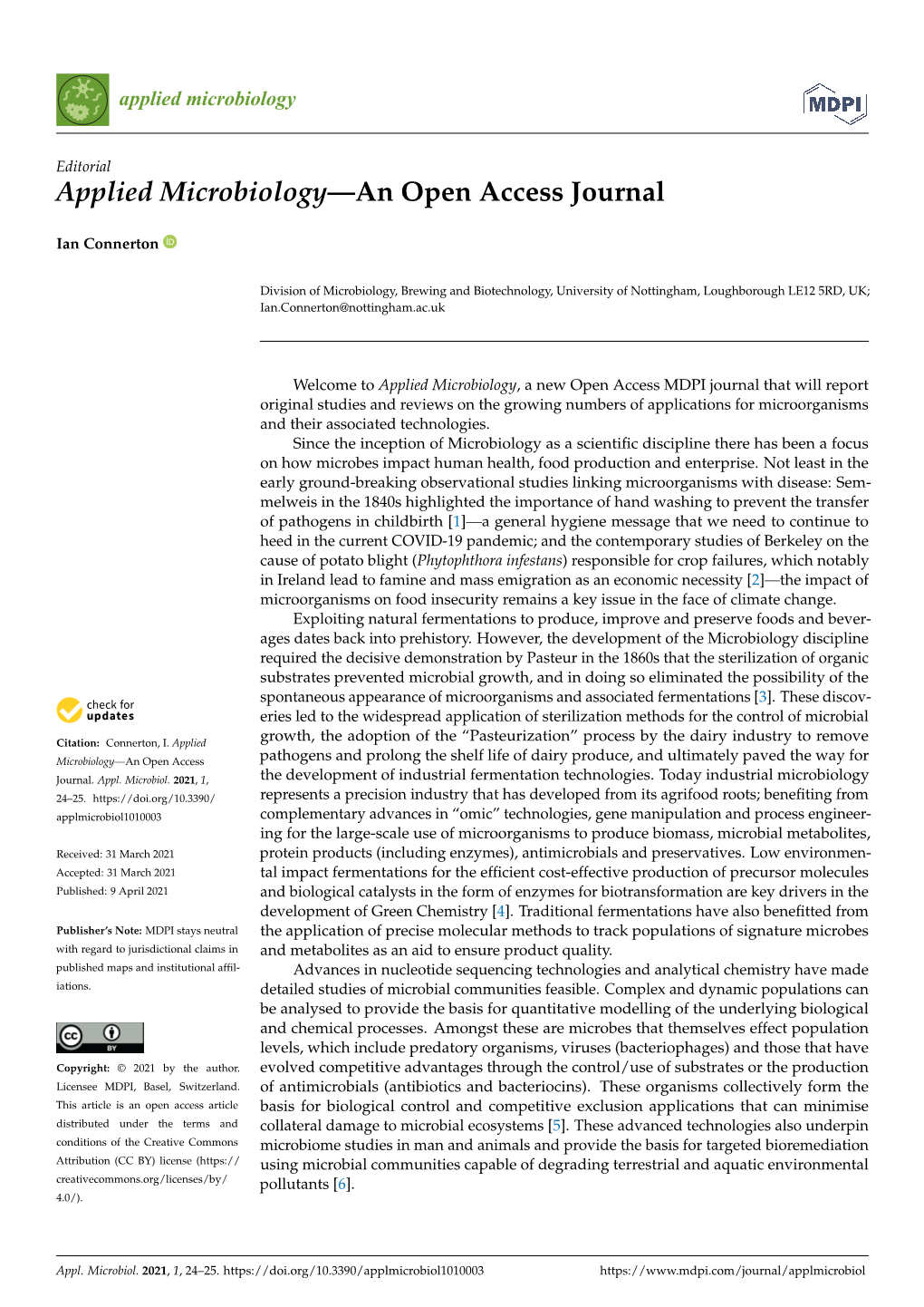 Applied Microbiology—An Open Access Journal