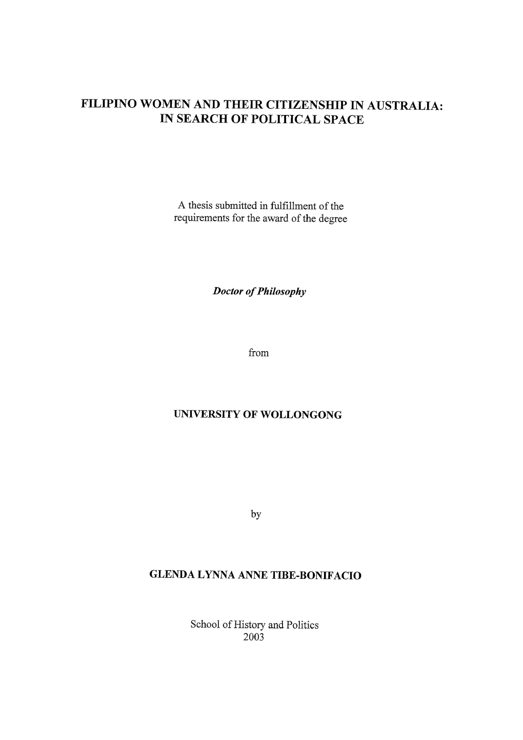 Filipino Women and Their Citizenship in Australia: in Search of Political Space