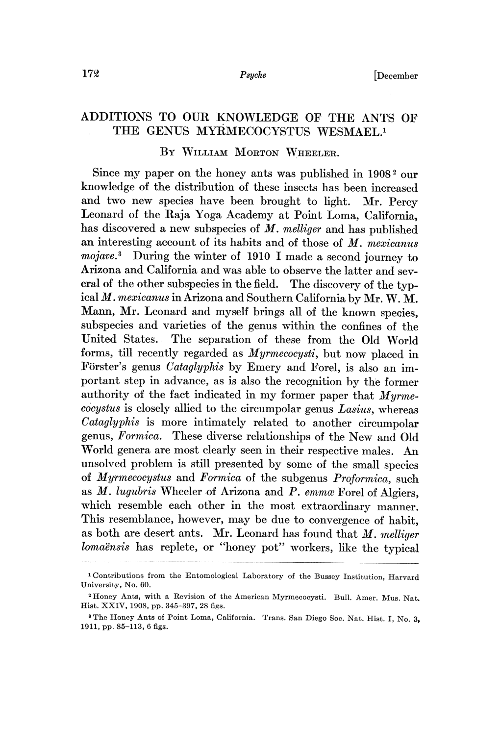 The Genus Myrmecocystus Wesmael. by William Morton Wheeler