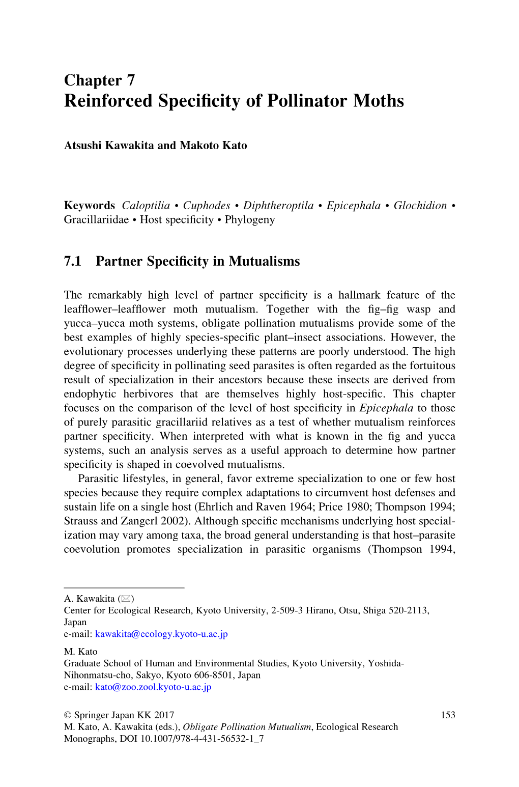 Chapter 7 Reinforced Speciﬁcity of Pollinator Moths