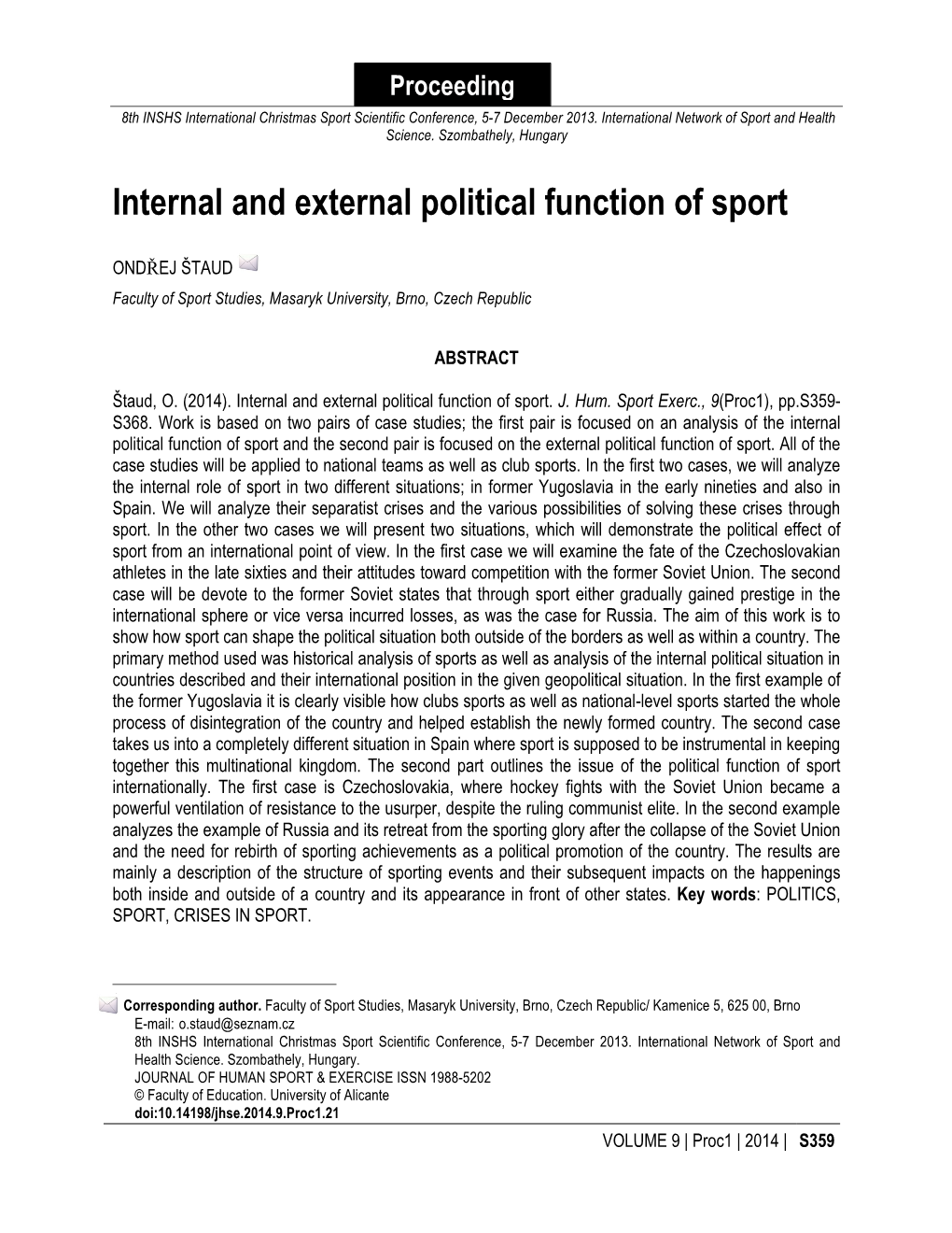 Internal and External Political Function of Sport