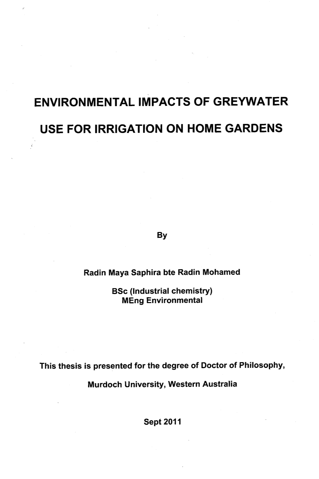 Environmental Impacts of Greywater Use For