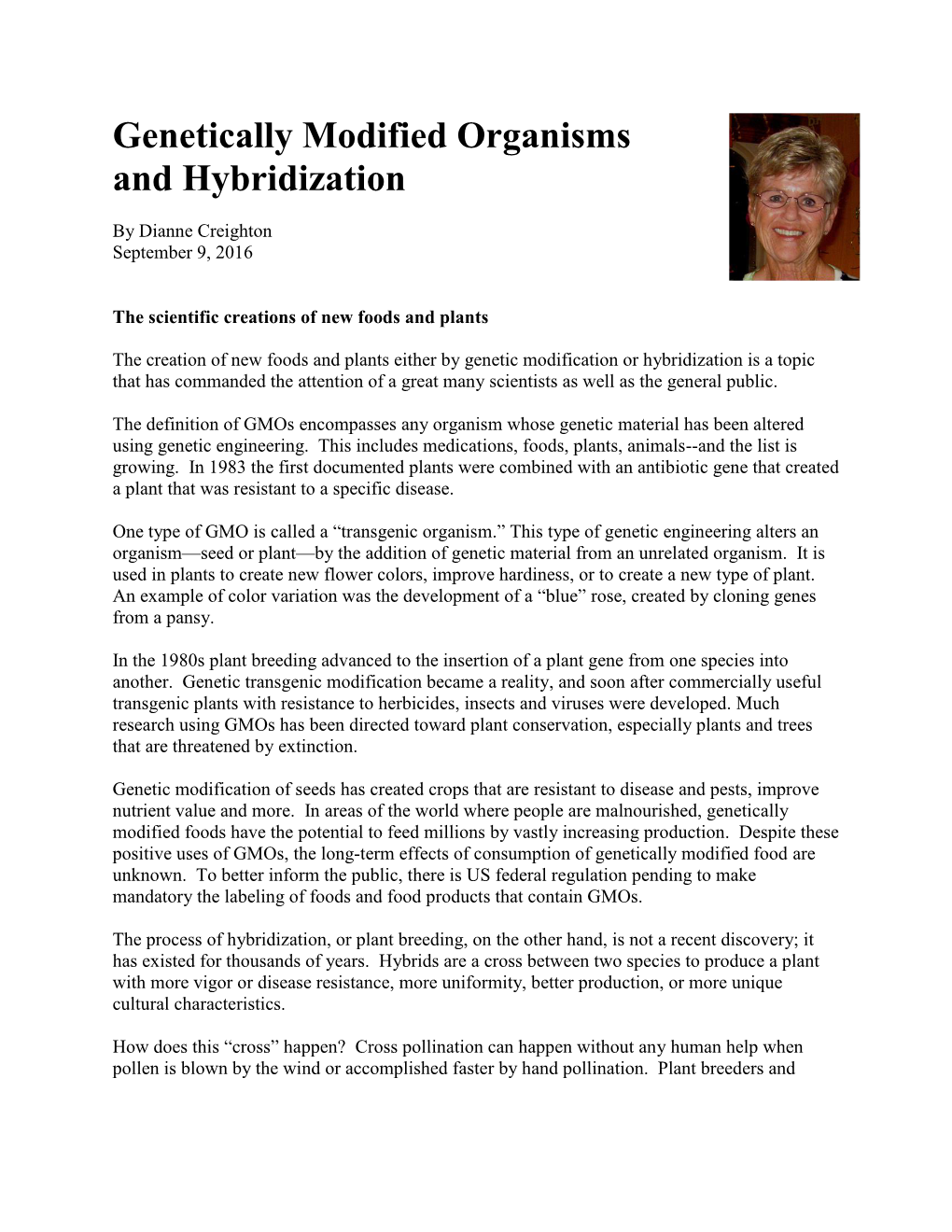 Genetically Modified Organisms and Hybridization