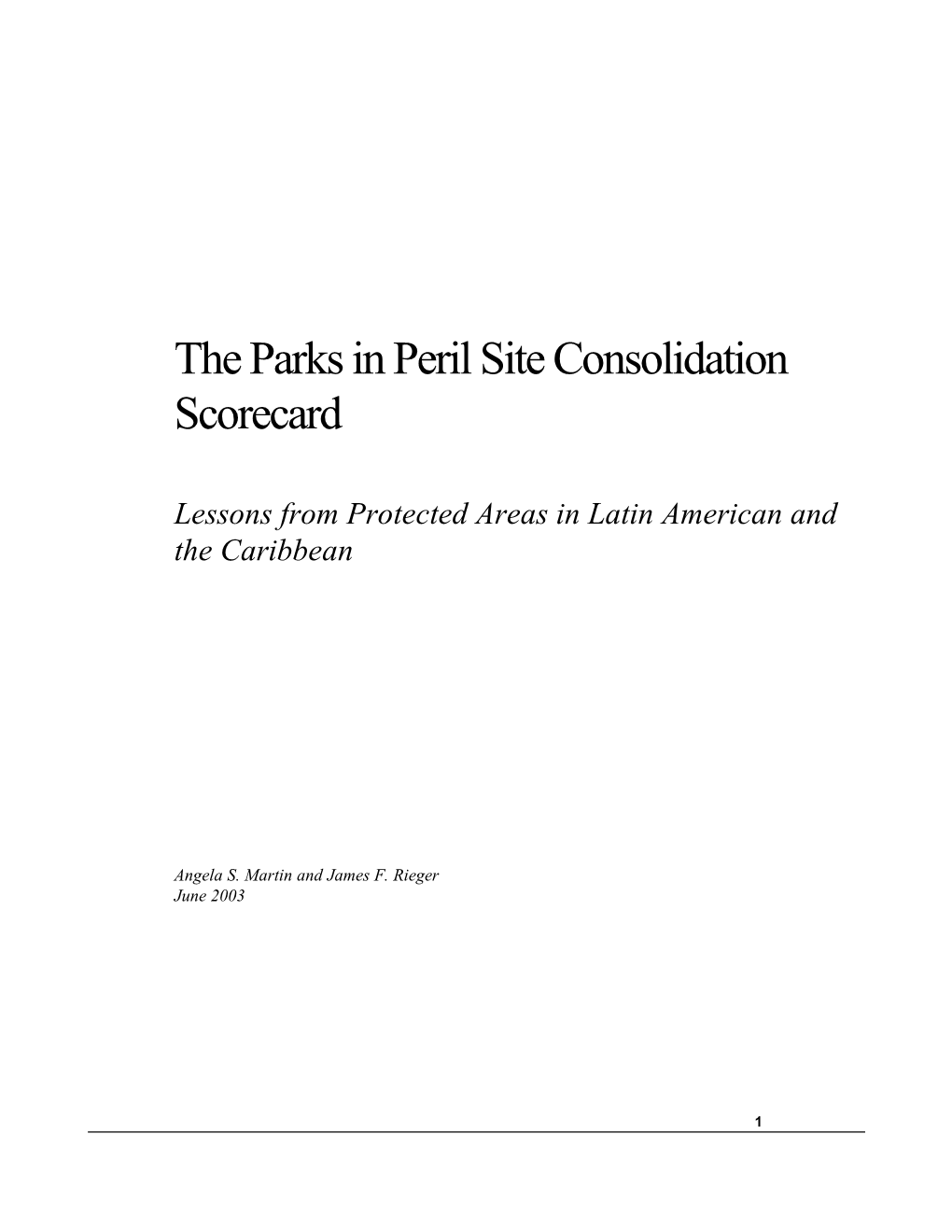 The Parks in Peril Site Consolidation Scorecard