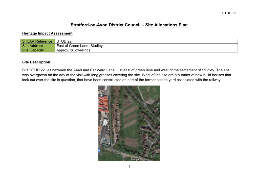 Studley Site Capacity Approx